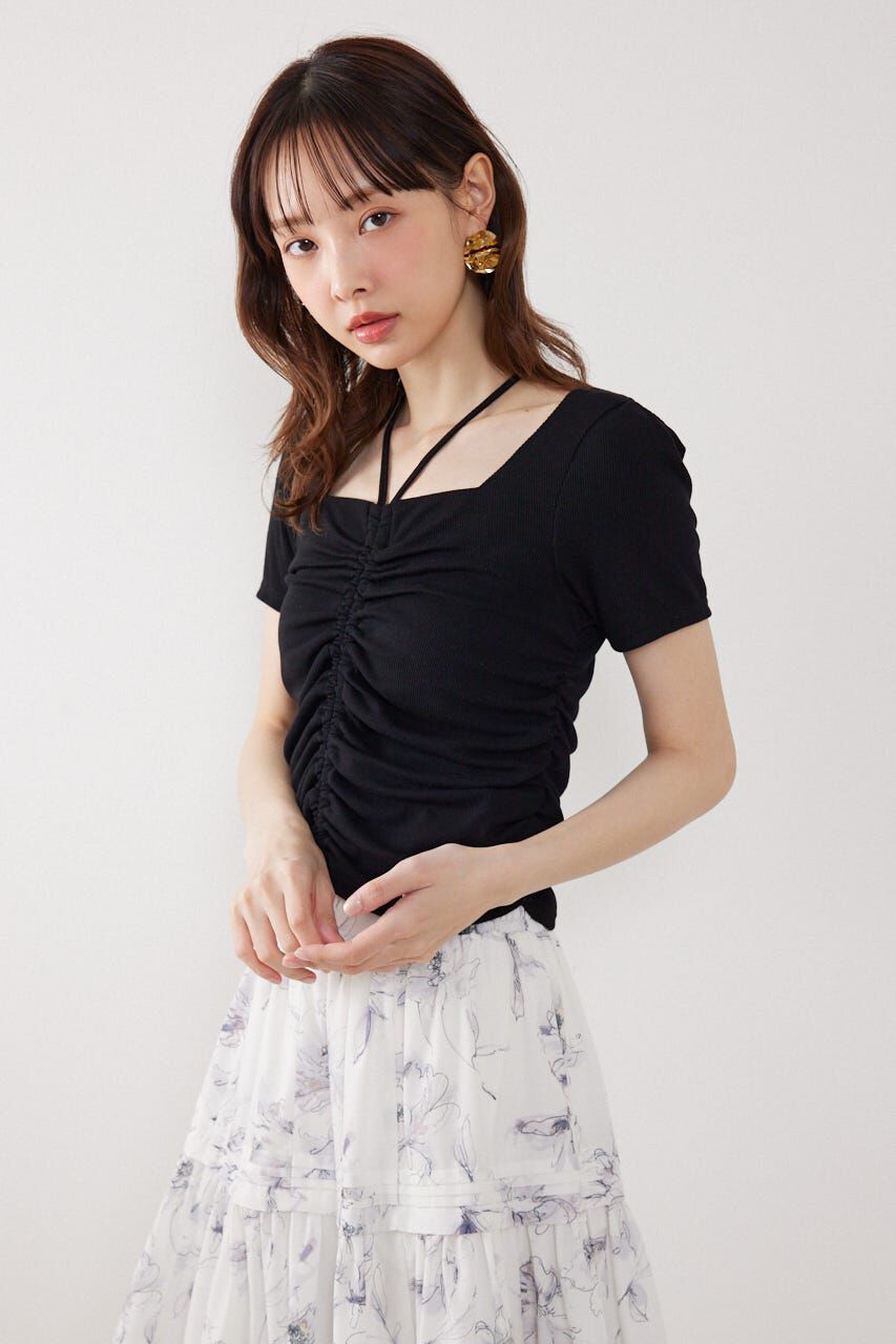 rienda「フロントギャザーカットトップス」|Tシャツ・カットソー|