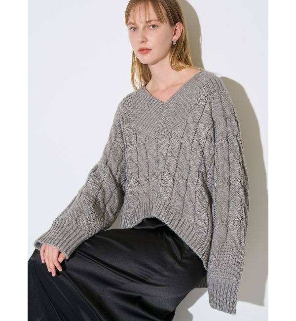 ELENDEEK「V-NECK CABLE KT」|ニット・セーター|グレー