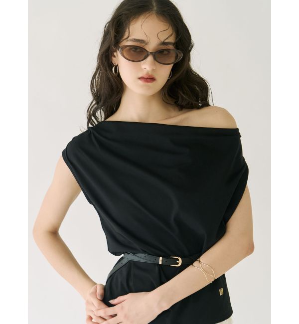 LAGUNAMOON「【接触冷感】オフショルドレープカットトップス」|Tシャツ・カットソー|ブラック