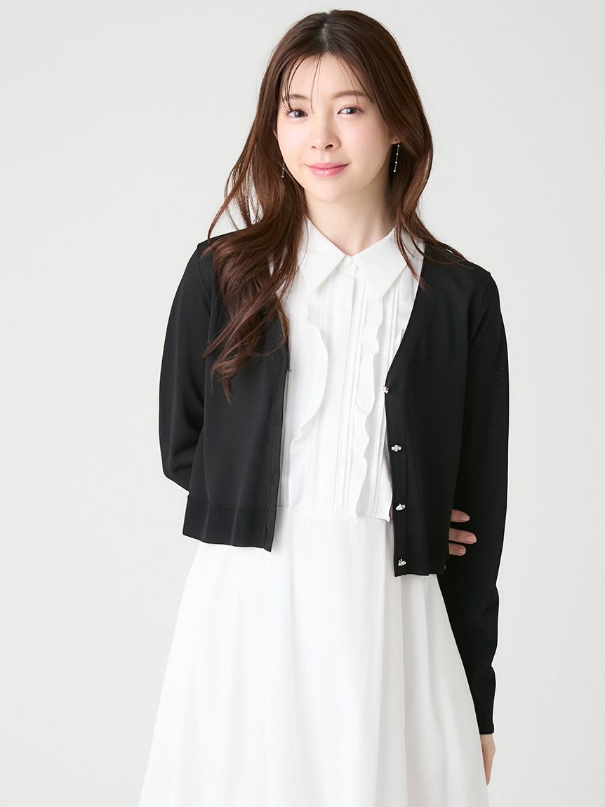 CELFORD「【洗える】【UVカット】【接触冷感】ビジュー釦Ｖネックカーディガン」|カーディガン|BLK