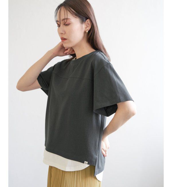 ikka「コットンUSA袖刺繍レイヤーTシャツ」|その他|チャコール