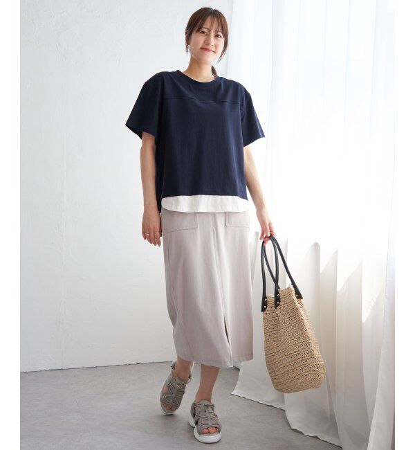 ikka「コットンUSA袖刺繍レイヤーTシャツ」|その他|