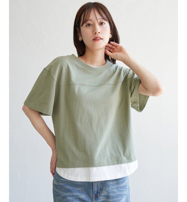 ikka「コットンUSA袖刺繍レイヤーTシャツ」|その他|