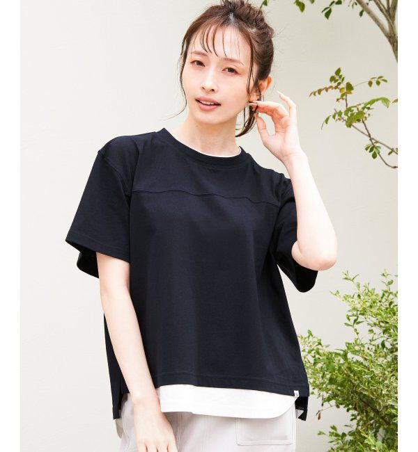 ikka「コットンUSA袖刺繍レイヤーTシャツ」|その他|ネイビーブルー