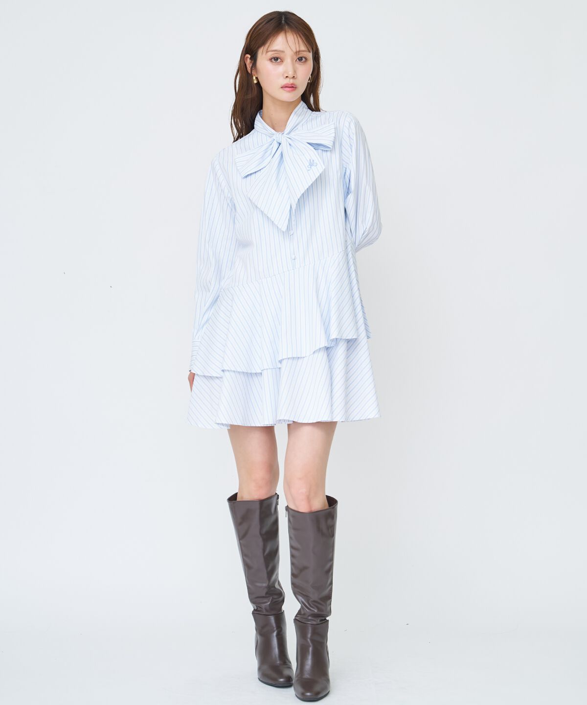 アンドクチュール「アシメストライプミニワンピース」|ワンピース|