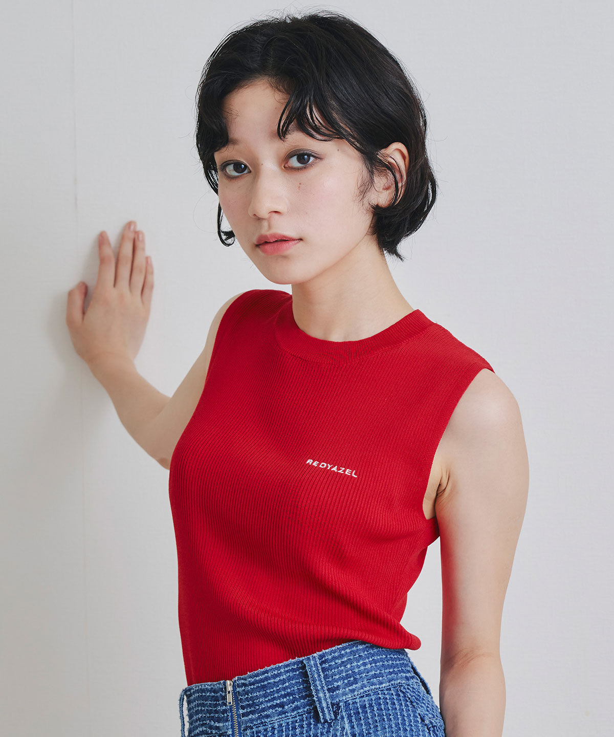 REDYAZEL「ロゴベーシックノースリーブニット」|Tシャツ・カットソー|レッド