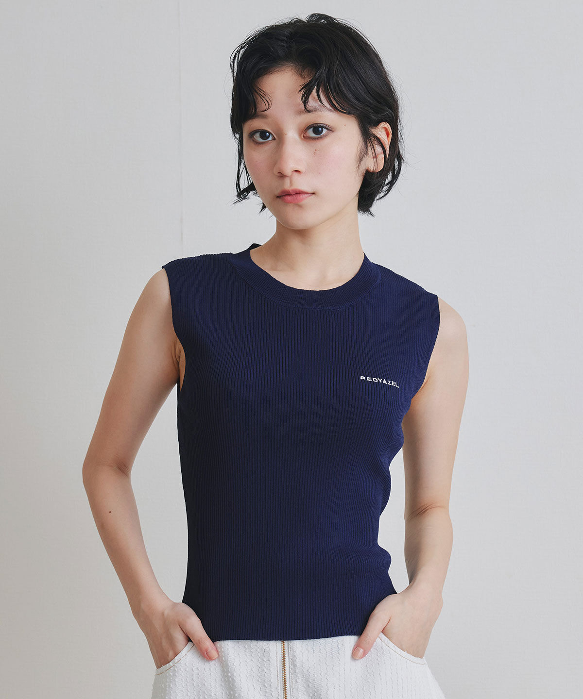 REDYAZEL「ロゴベーシックノースリーブニット」|Tシャツ・カットソー|ネイビー