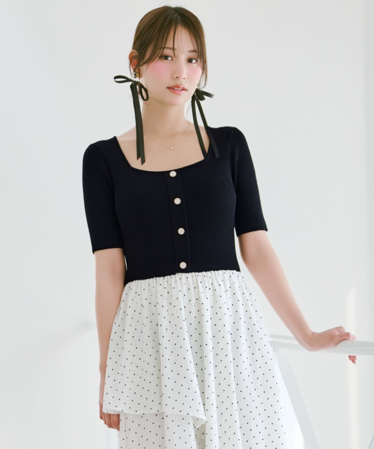 WILLSELECTION「アシメティアードニットコンビワンピース」|ワンピース|