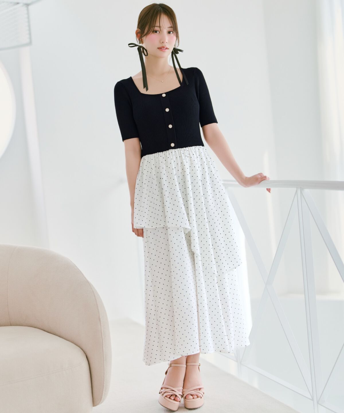 WILLSELECTION「アシメティアードニットコンビワンピース」|ワンピース|