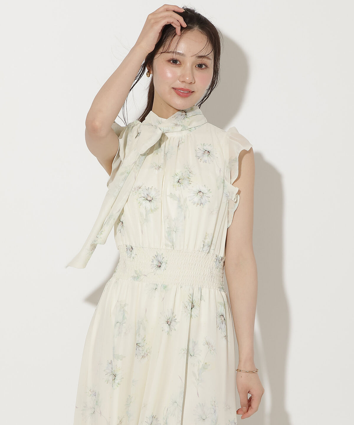 WILLSELECTION「リボンネックマーガレットプリントワンピース」|ワンピース|