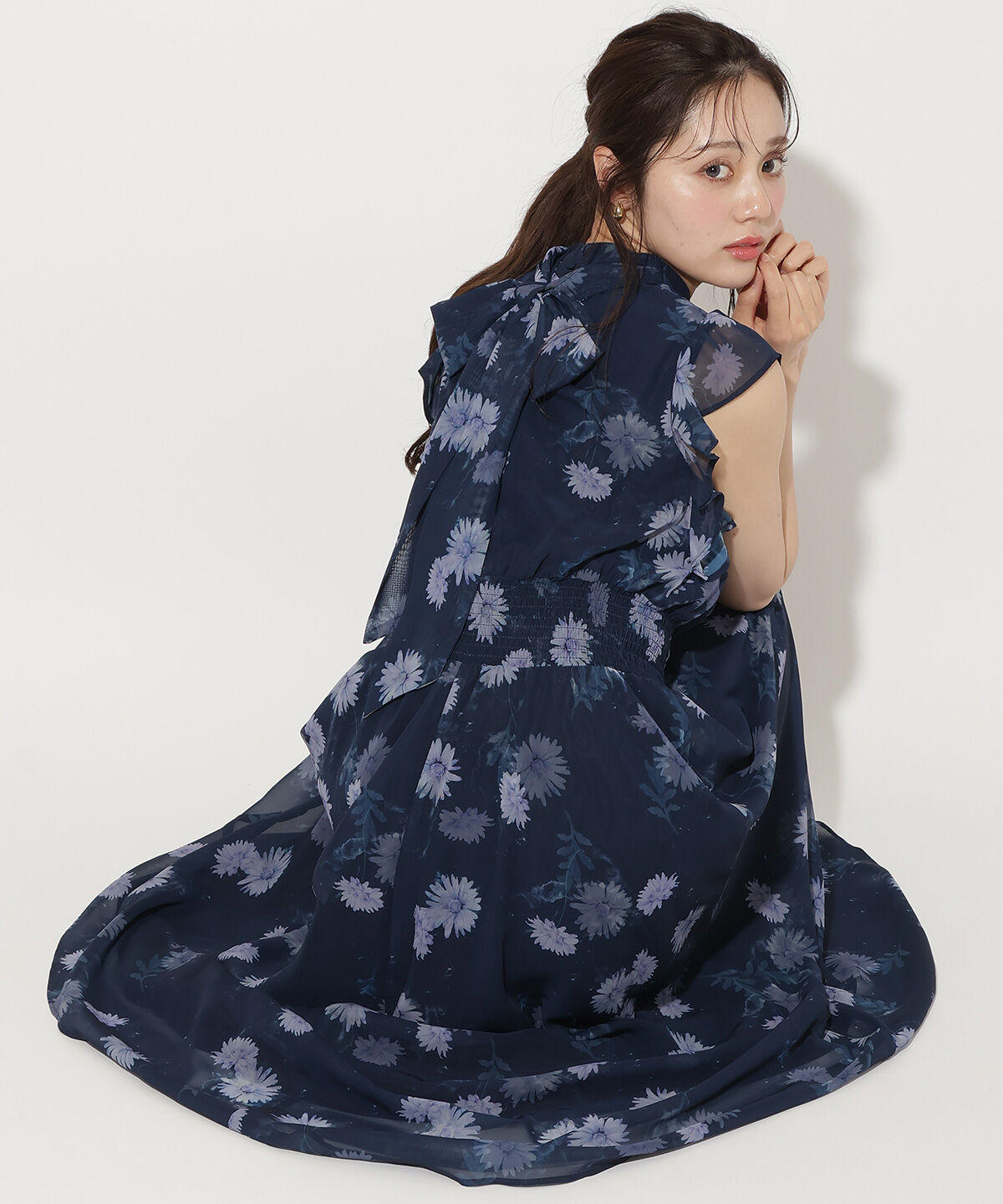 WILLSELECTION「リボンネックマーガレットプリントワンピース」|ワンピース|