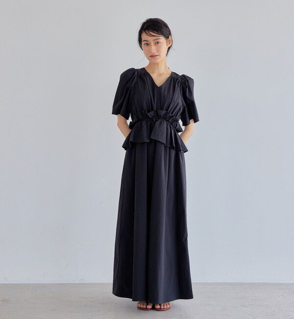 EMMEL REFINES「＜EMMEL REFINES＞EM ウエストフリル パフスリーブ ワンピース」|ワンピース|BLACK