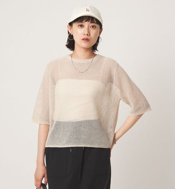 UNITED ARROWS green label relaxing「メッシュ クルーネック リボン ショートスリーブ ニット」|ニット・セーター|