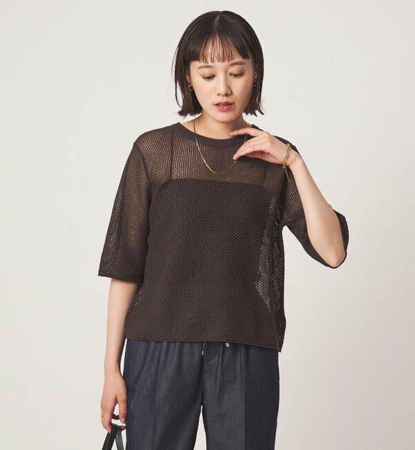 UNITED ARROWS green label relaxing「メッシュ クルーネック リボン ショートスリーブ ニット」|ニット・セーター|MD.BROWN