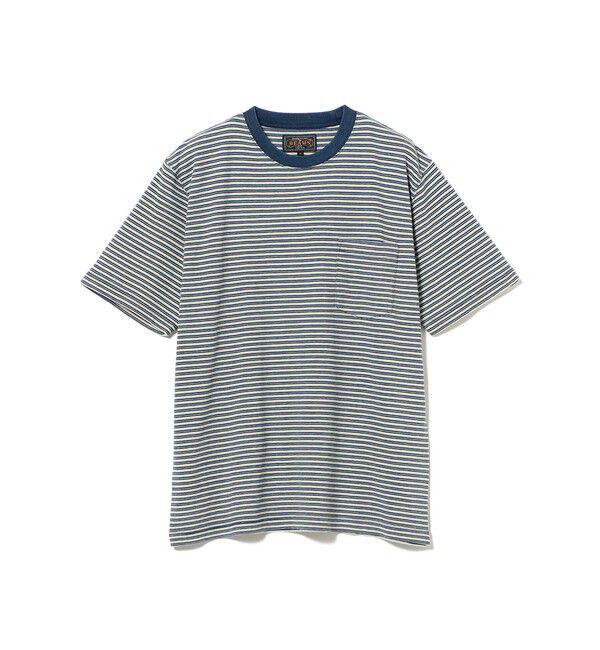 BEAMS PLUS「BEAMS PLUS｜Pocket Tee Indigo Stripe｜ポケットT｜大人カジュアル」|Tシャツ・カットソー|