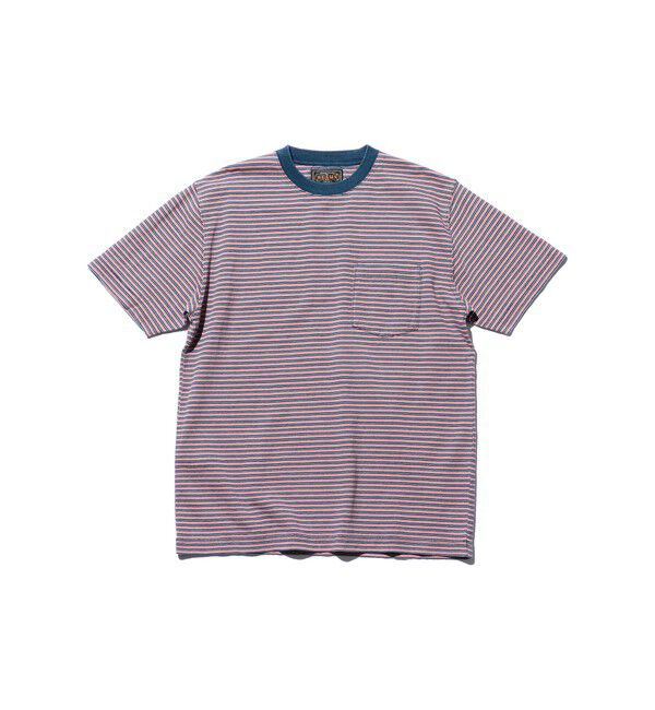 BEAMS PLUS「BEAMS PLUS｜Pocket Tee Indigo Stripe｜ポケットT｜大人カジュアル」|Tシャツ・カットソー|RED