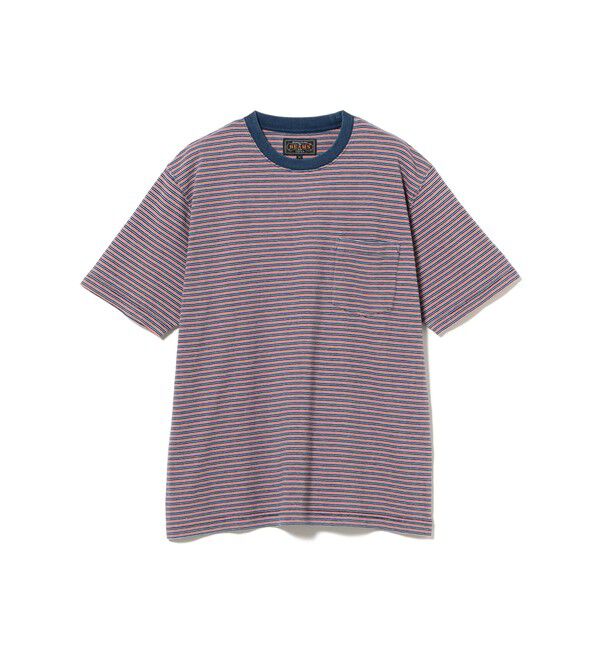 BEAMS PLUS「BEAMS PLUS｜Pocket Tee Indigo Stripe｜ポケットT｜大人カジュアル」|Tシャツ・カットソー|