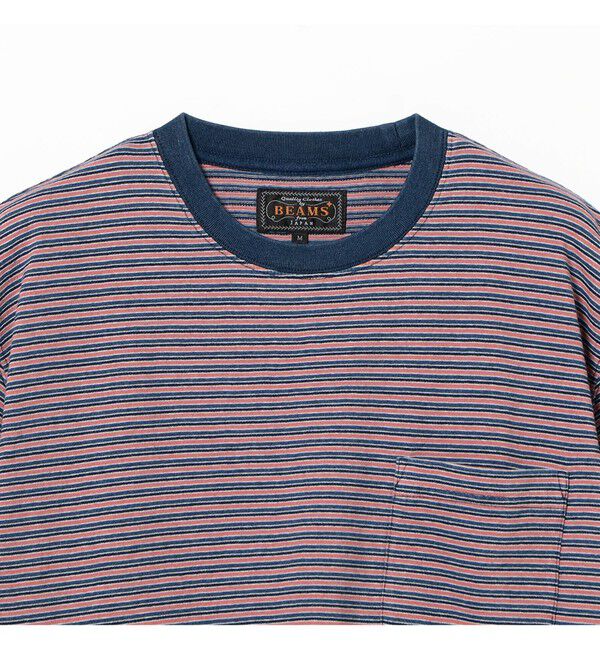 BEAMS PLUS「BEAMS PLUS｜Pocket Tee Indigo Stripe｜ポケットT｜大人カジュアル」|Tシャツ・カットソー|