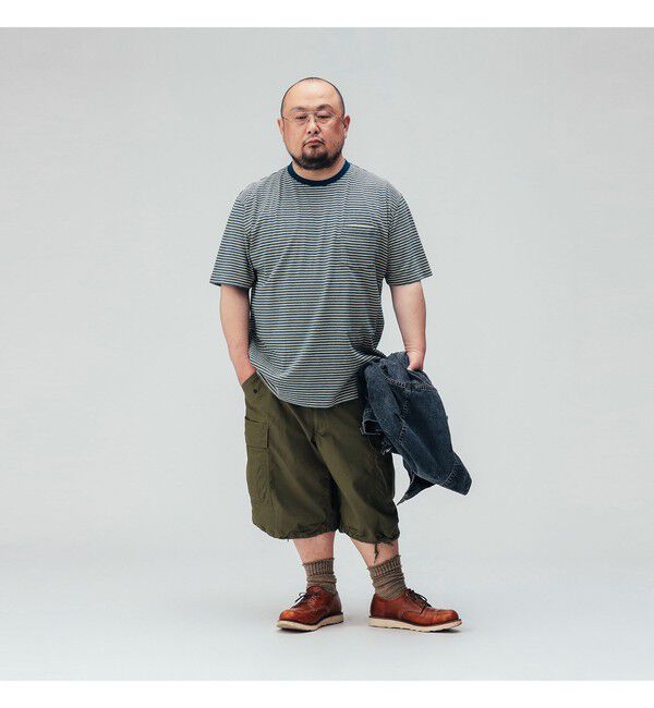 BEAMS PLUS「BEAMS PLUS｜Pocket Tee Indigo Stripe｜ポケットT｜大人カジュアル」|Tシャツ・カットソー|