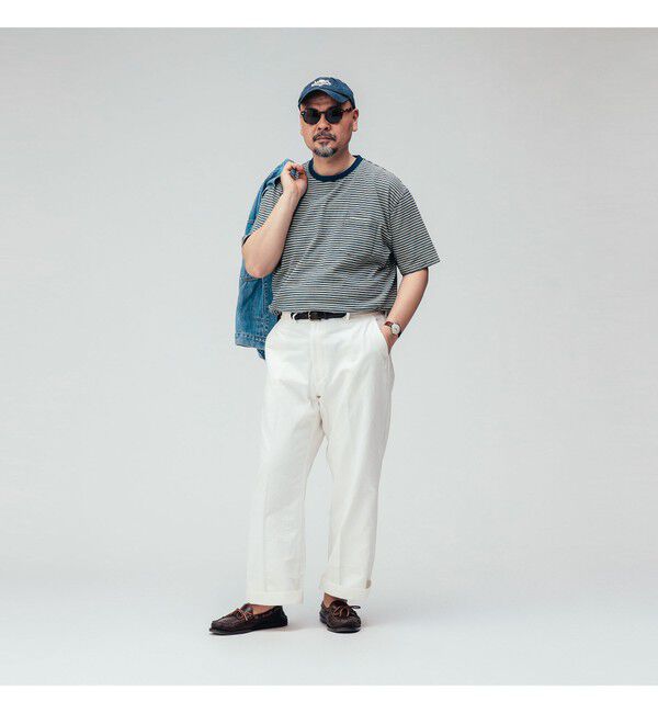 BEAMS PLUS「BEAMS PLUS｜Pocket Tee Indigo Stripe｜ポケットT｜大人カジュアル」|Tシャツ・カットソー|