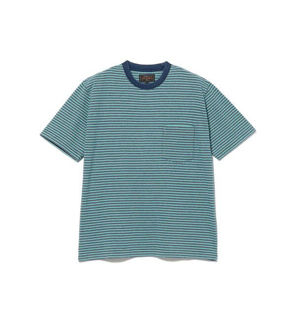 BEAMS PLUS「BEAMS PLUS｜Pocket Tee Indigo Stripe｜ポケットT｜大人カジュアル」|Tシャツ・カットソー|