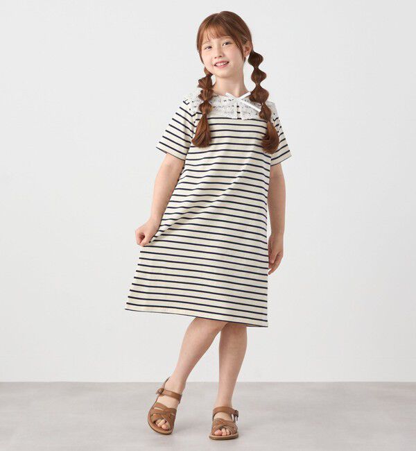 SHIPS any「SHIPS any: レース カラー リボン 半袖 Tシャツ ワンピース <KIDS>」|ワンピース|