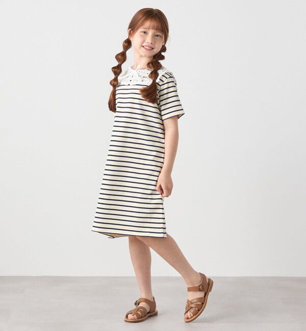 SHIPS any「SHIPS any: レース カラー リボン 半袖 Tシャツ ワンピース <KIDS>」|ワンピース|