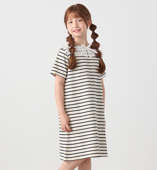 SHIPS any「SHIPS any: レース カラー リボン 半袖 Tシャツ ワンピース <KIDS>」|ワンピース|