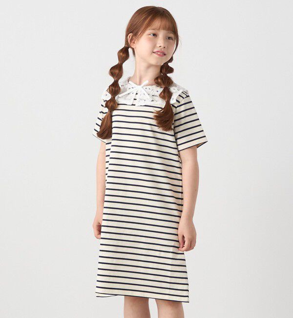 SHIPS any「SHIPS any: レース カラー リボン 半袖 Tシャツ ワンピース <KIDS>」|ワンピース|