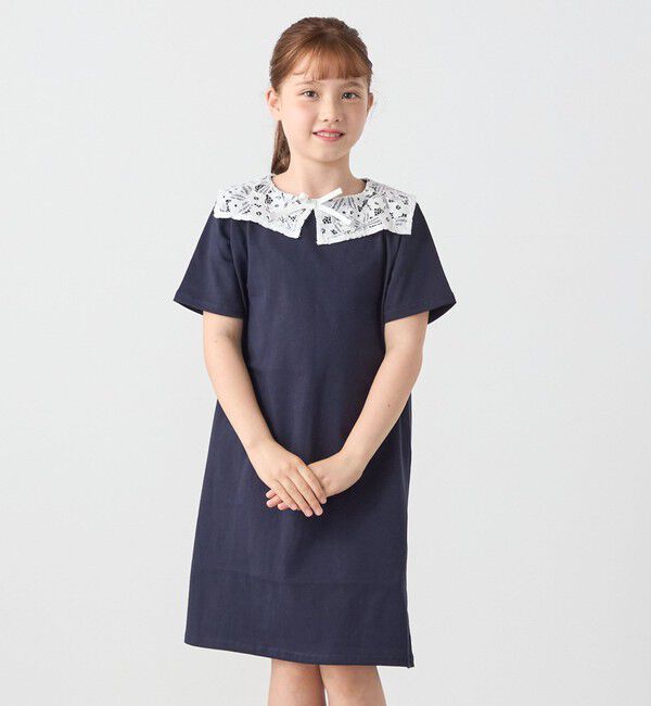 SHIPS any「SHIPS any: レース カラー リボン 半袖 Tシャツ ワンピース <KIDS>」|ワンピース|ネイビー