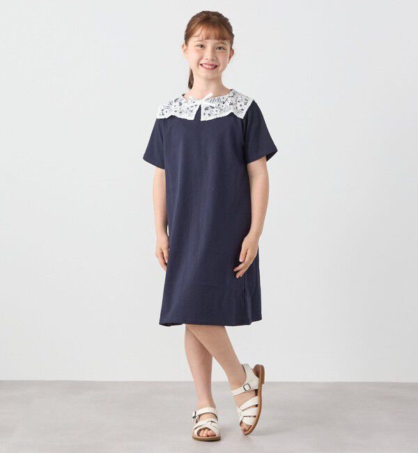 SHIPS any「SHIPS any: レース カラー リボン 半袖 Tシャツ ワンピース <KIDS>」|ワンピース|