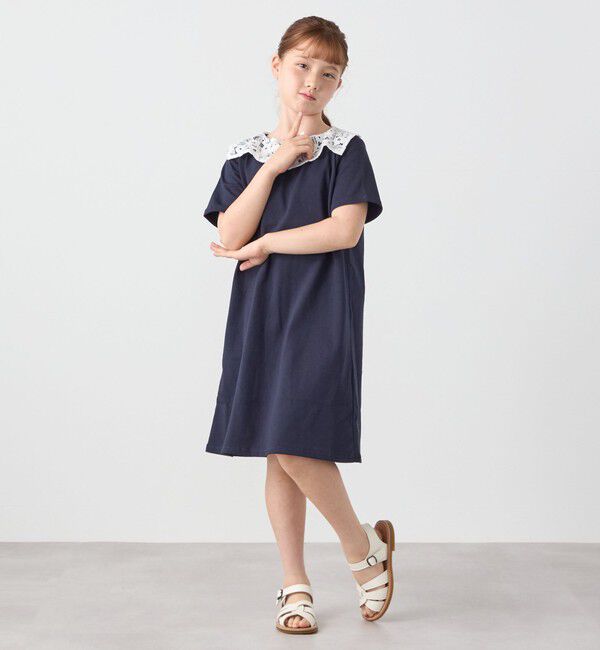 SHIPS any「SHIPS any: レース カラー リボン 半袖 Tシャツ ワンピース <KIDS>」|ワンピース|