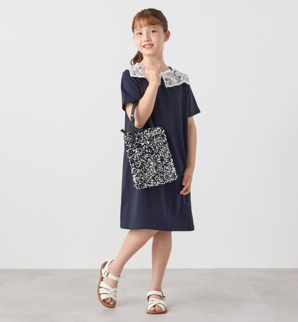 SHIPS any「SHIPS any: レース カラー リボン 半袖 Tシャツ ワンピース <KIDS>」|ワンピース|
