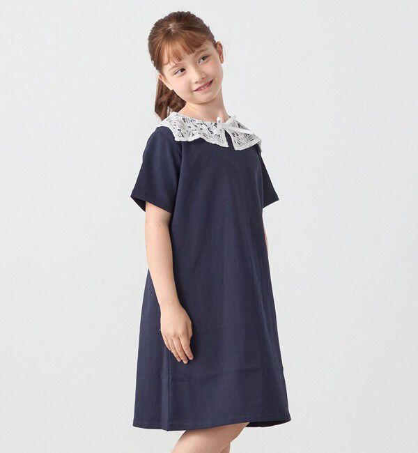 SHIPS any「SHIPS any: レース カラー リボン 半袖 Tシャツ ワンピース <KIDS>」|ワンピース|