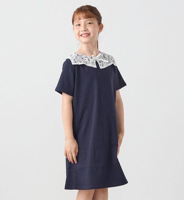 SHIPS any「SHIPS any: レース カラー リボン 半袖 Tシャツ ワンピース <KIDS>」|ワンピース|