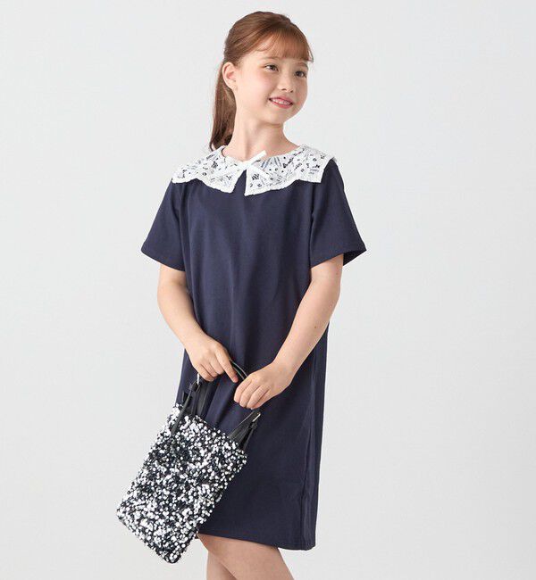 SHIPS any「SHIPS any: レース カラー リボン 半袖 Tシャツ ワンピース <KIDS>」|ワンピース|