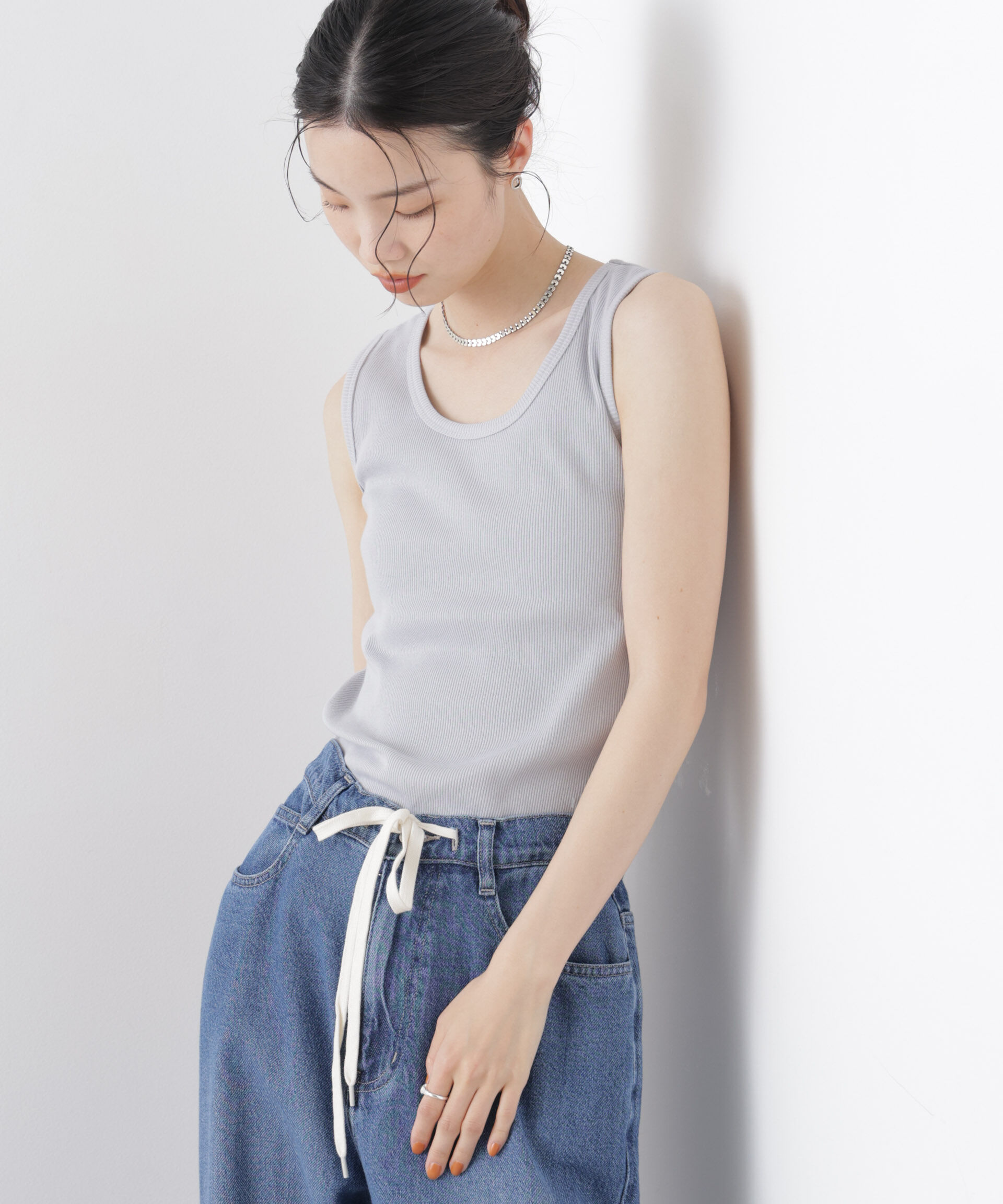 NANO universe「UVカット抗菌防臭吸水速乾イージーケアリブ タンクトップ」|Tシャツ・カットソー|L.グレー1
