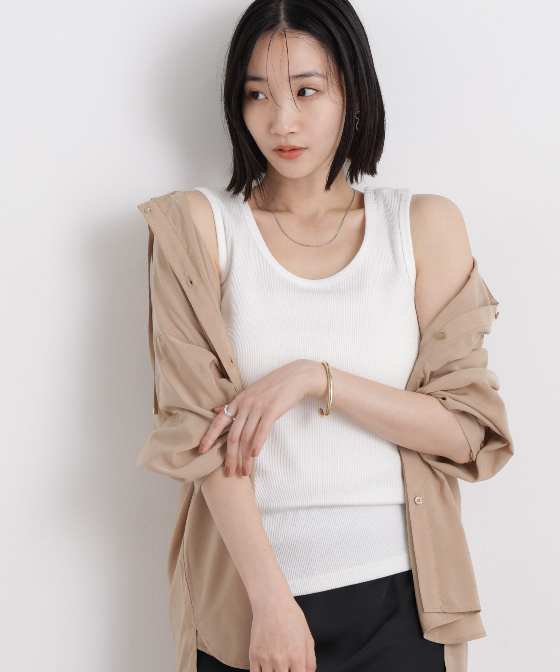 NANO universe「UVカット抗菌防臭吸水速乾イージーケアリブ タンクトップ」|Tシャツ・カットソー|