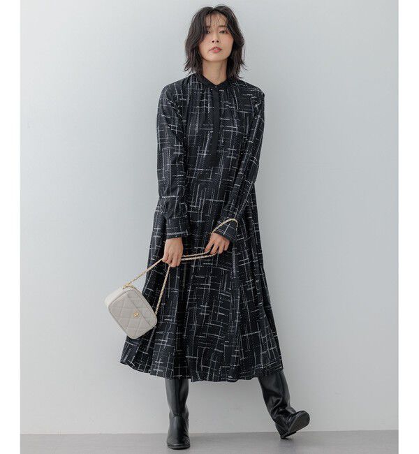 23区「【洗える】モノクロトーンプリント ワンピース」|ワンピース|