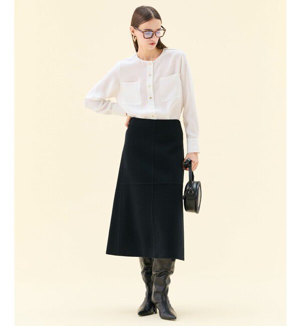 BEIGE,「【WEB限定・洗える】CLARION / ゴールド釦クルーネックブラウス」|シャツ・ブラウス|