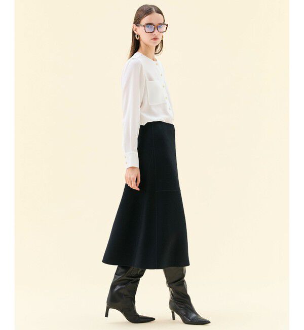 BEIGE,「【WEB限定・洗える】CLARION / ゴールド釦クルーネックブラウス」|シャツ・ブラウス|