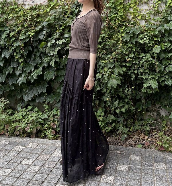 Rouge vif「シアーリブ半袖ニットプルオーバー/カーディンガン風」|ニット・セーター|
