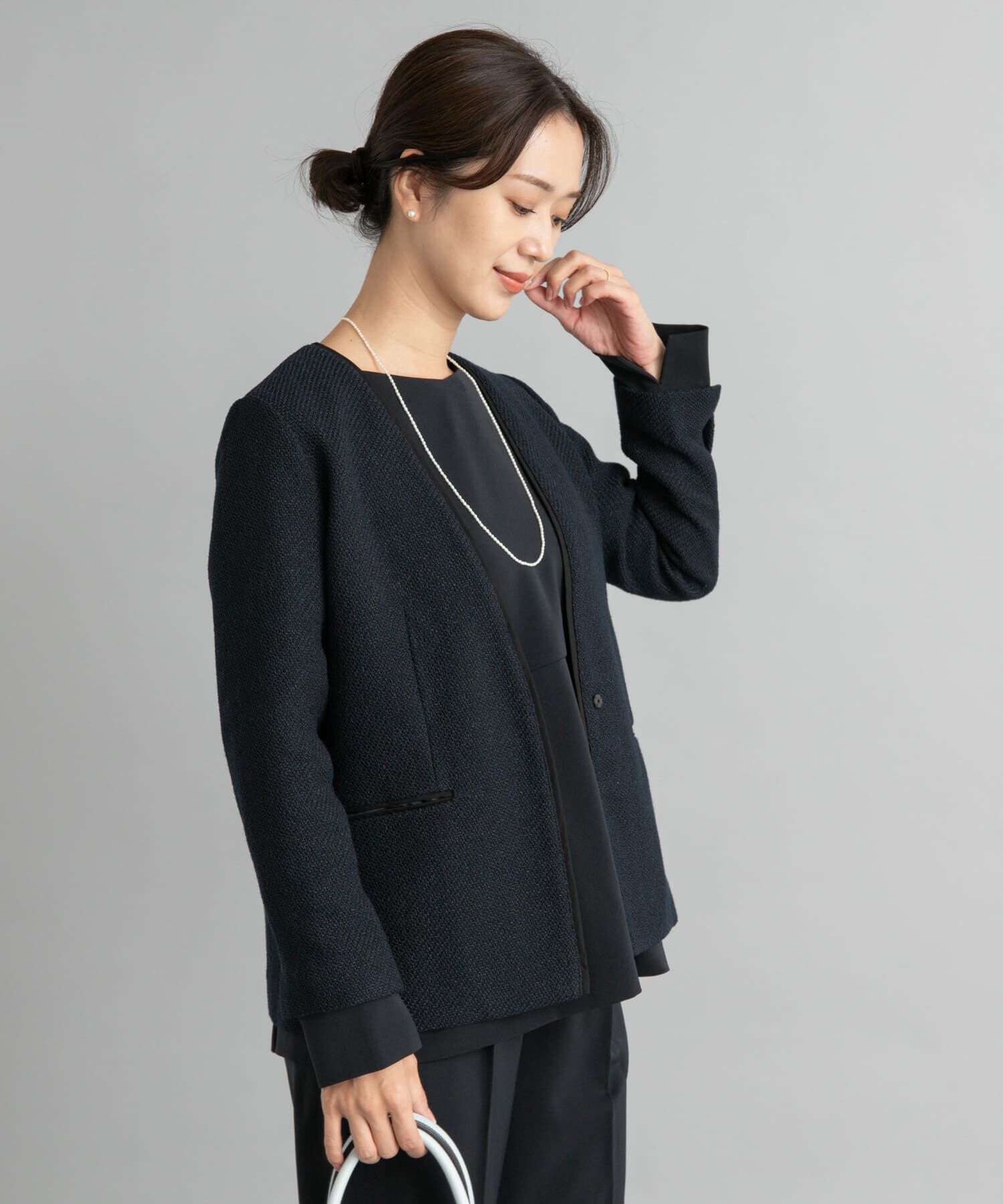 URBAN RESEARCH DOORS「ツィードVネックロングジャケット」|その他|ネイビー