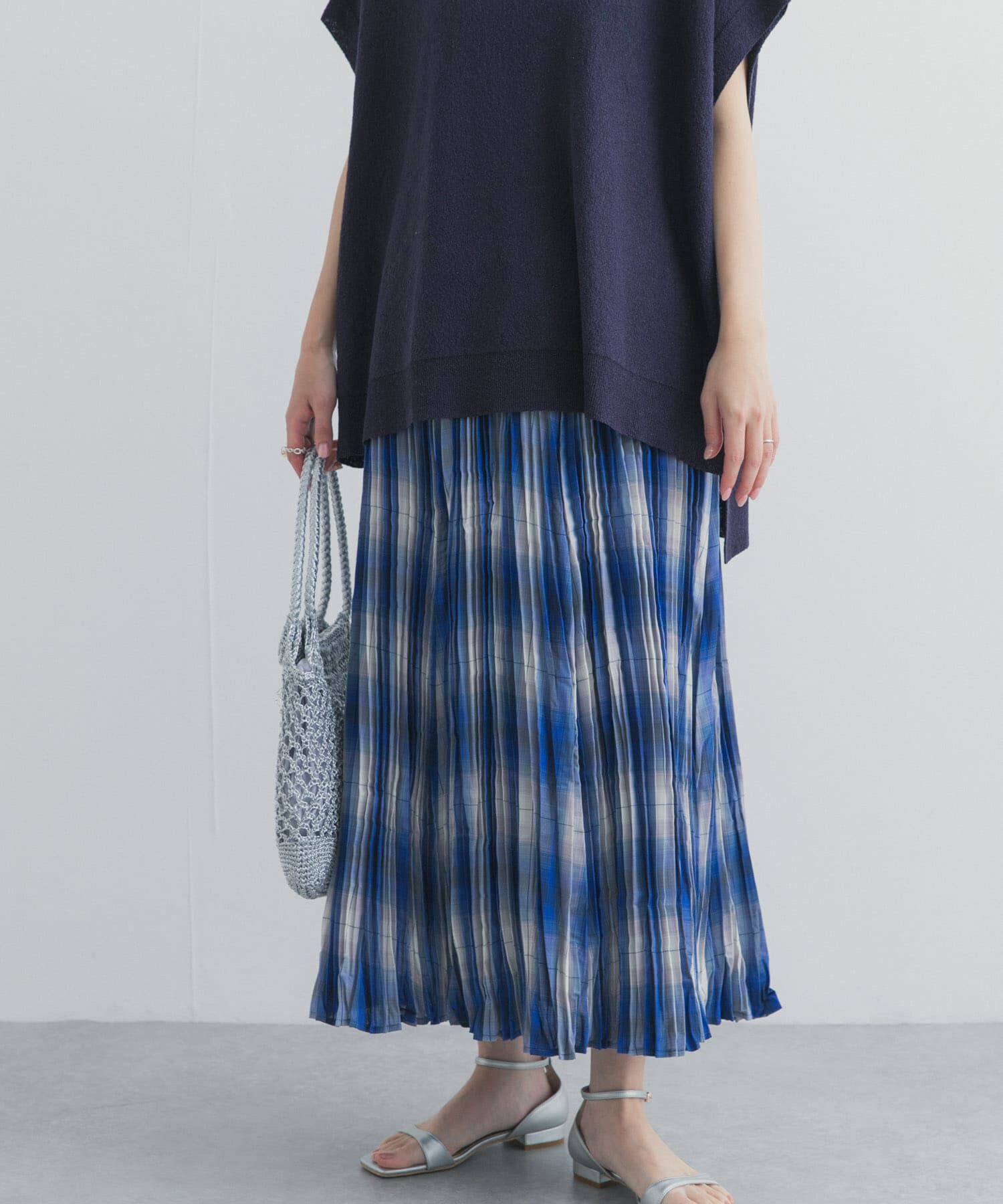 URBAN RESEARCH DOORS「ワッシャープリーツチェックスカート」|スカート|