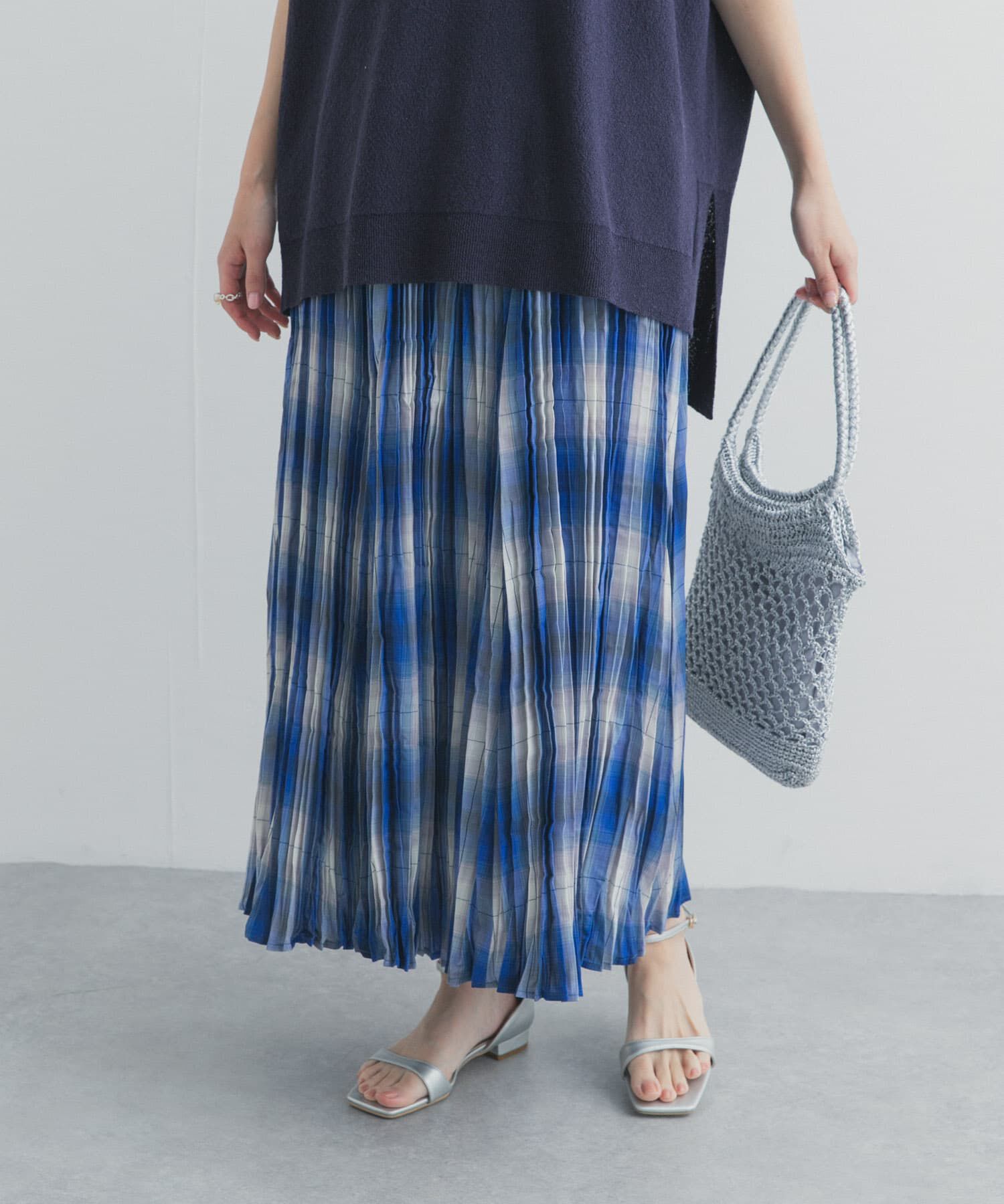 URBAN RESEARCH DOORS「ワッシャープリーツチェックスカート」|スカート|