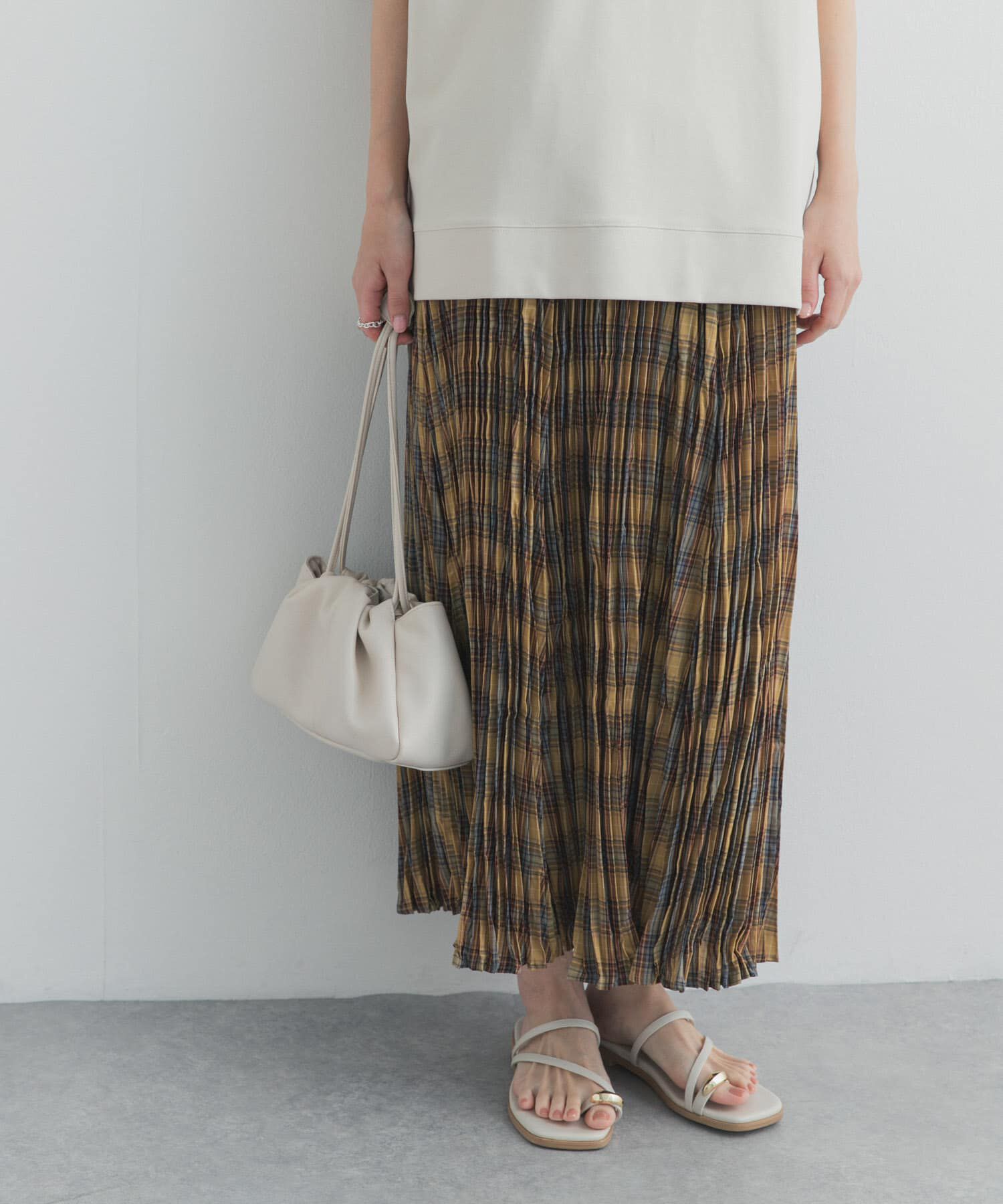 URBAN RESEARCH DOORS「ワッシャープリーツチェックスカート」|スカート|