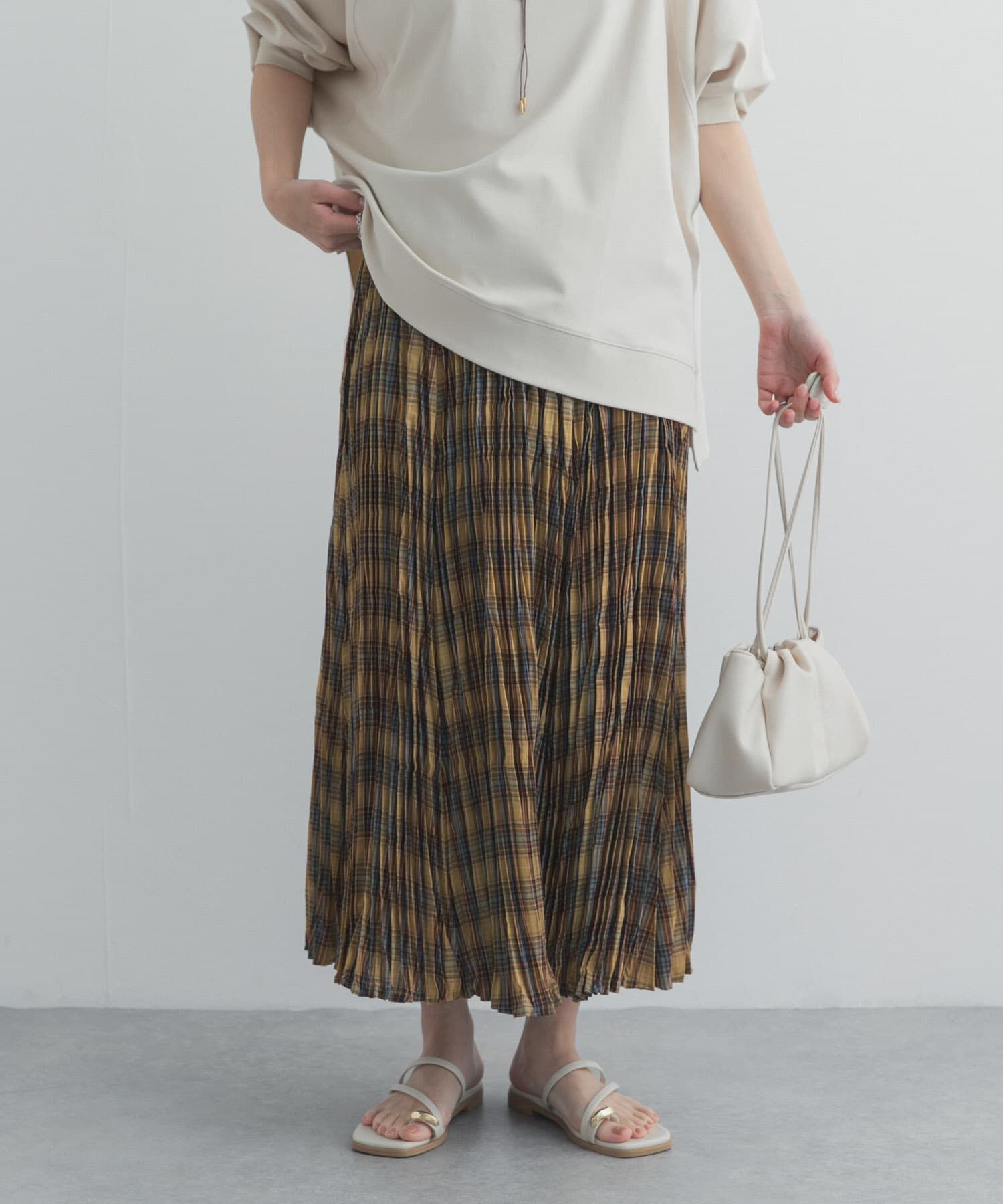URBAN RESEARCH DOORS「ワッシャープリーツチェックスカート」|スカート|