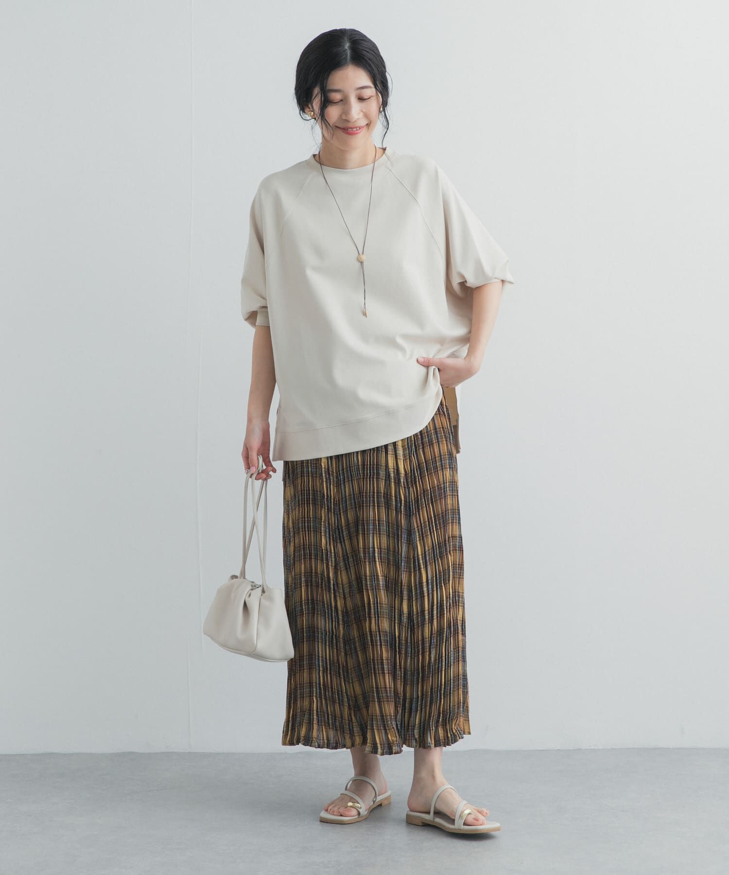 URBAN RESEARCH DOORS「ワッシャープリーツチェックスカート」|スカート|