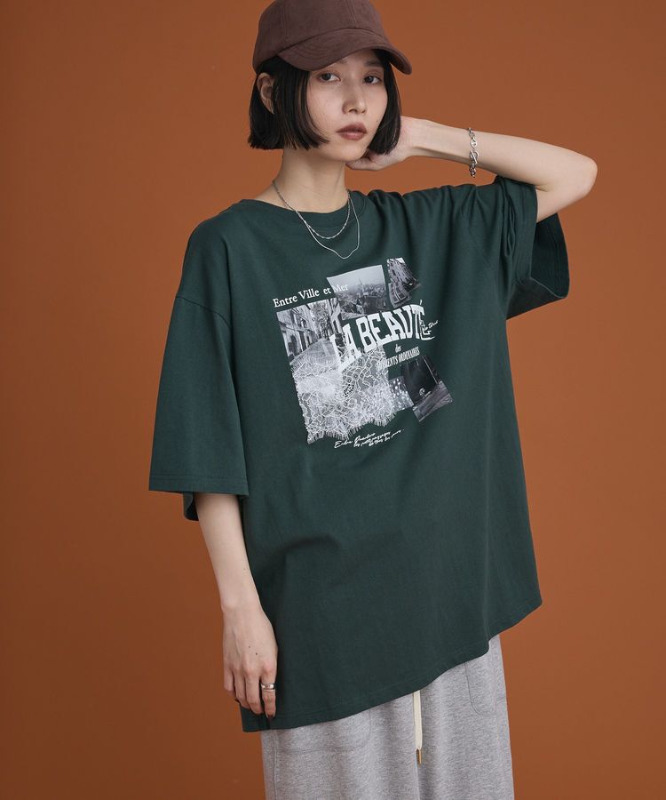 Green Parks「レースドッキングオーバーサイズロゴTシャツ」|Tシャツ・カットソー|