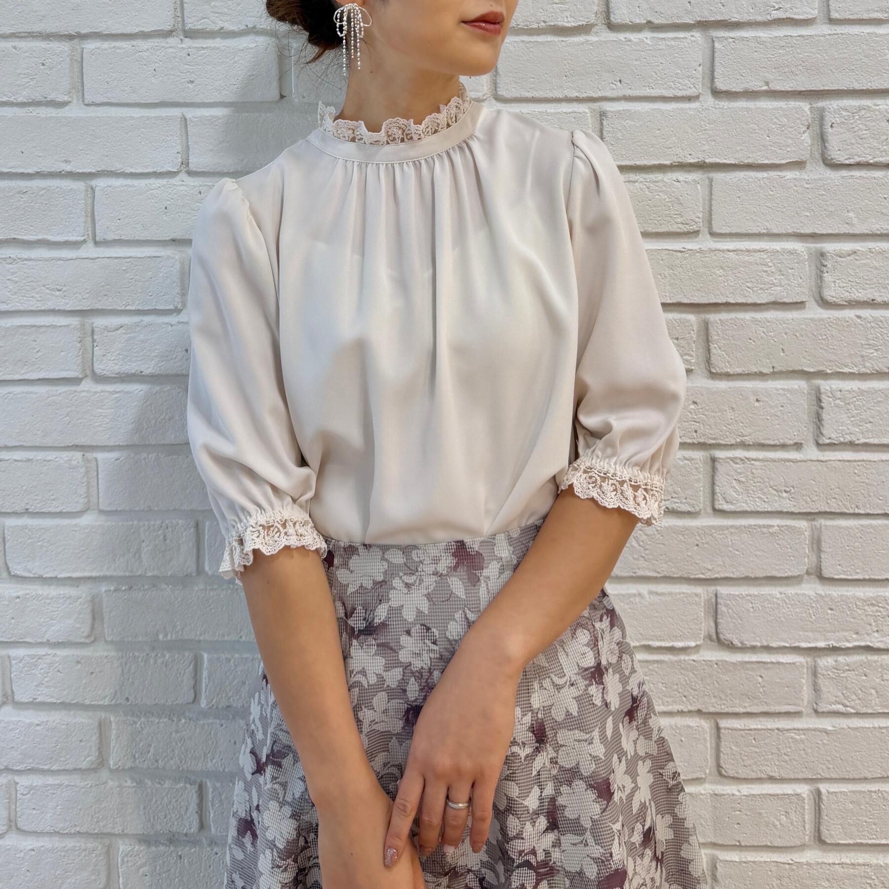 Couture broach「【大人上品・前後2WAY】エンブロレース 5分袖ブラウス【洗濯機可】」|シャツ・ブラウス|